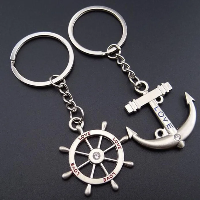 100pairs/lot Zinc Alloy Anchor And Rudder Keychain Metal Keyring Key Holder For Lovers Wedding Gift Favor Party Souvenir ZA3699