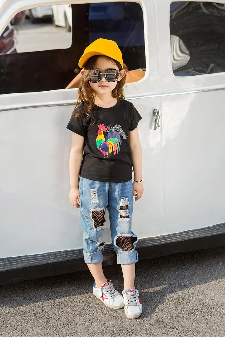 

Kids Baby Children Jeans 2023 Korean New Summer Girls Boys Pants Denim Trousers Broken Hole Jeans Children Casual Pants