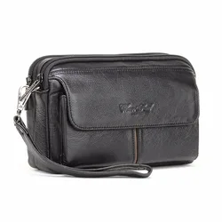 Sacs d'affaires en cuir véritable pour hommes, étui pour téléphone portable, sac à main Laguna ette, poudres, première couche, cuir de vachette, portefeuille pratique pour homme