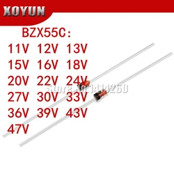 100pcs/lot BZX55C 11V 12V 13V 15V 16V 18V 20V 22V 24V 27V 30V 33V 36V 39V 43V 47V 0.5W Zener diode 500MW DO-35 1/2W