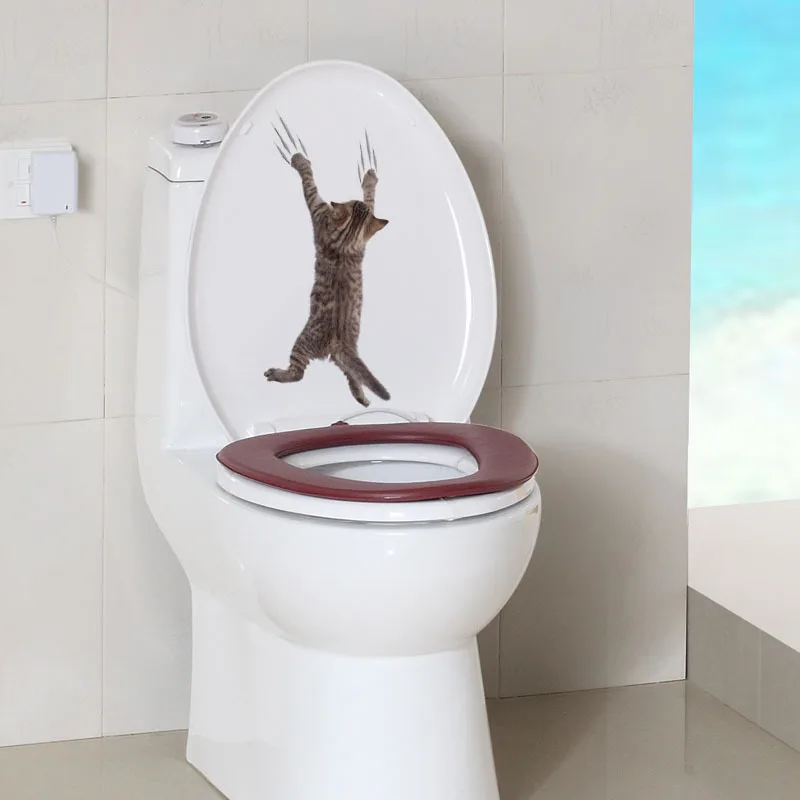 Cute Kitten Wall Stickers 3D Bathroom Cupboard Decorations For Home Art Decals Waterproof Mural Cat Toilet Sticker Wallpaper