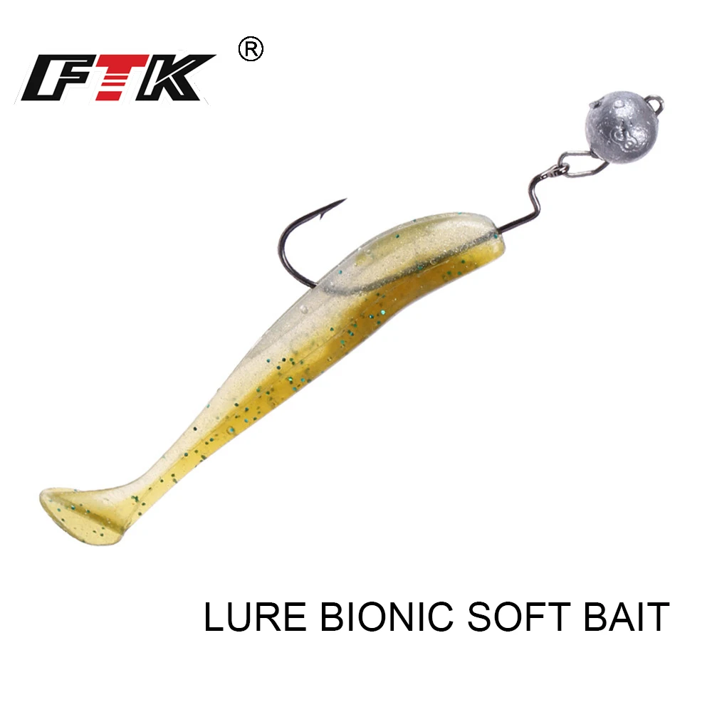 FTK 8PCS Easy Soft Fishing Lures T Tail 8CM Jigging Worm Wobbler Silicone Bait Jig Swim Bass