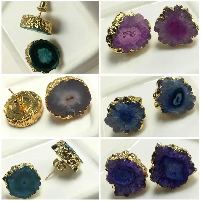 Fashion punk Women stud earrings Gold Color rainbow sun flower stone quartz stone earrings charm jewelry wholesale 1PCS