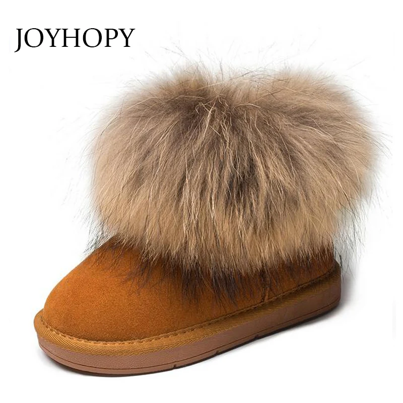 

JOYHOPY Genuine leather Children Shoes Big fur Thick Warm Shoes Baby Girls Boys Snow Boots Winter Kids Shoes