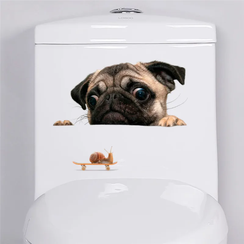 Cat Dog Toilet Stickers Vivid 3D Look Wall Decals Funny Animals Home Decoration Poster Diy Pvc Bathroom Mural Art