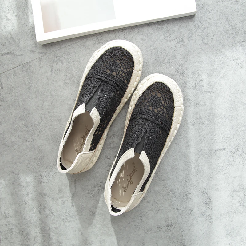 Genuine leather shoes pure handmade lazy shoes lace hook Ladies flower casual shoes Sweet art flat shoes 2color