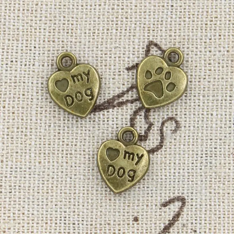 25pcs Charms Heart Dog Paw 13x10mm Handmade Pendant Making fit,Vintage Tibetan Bronze Silver color,DIY For Bracelet Necklace