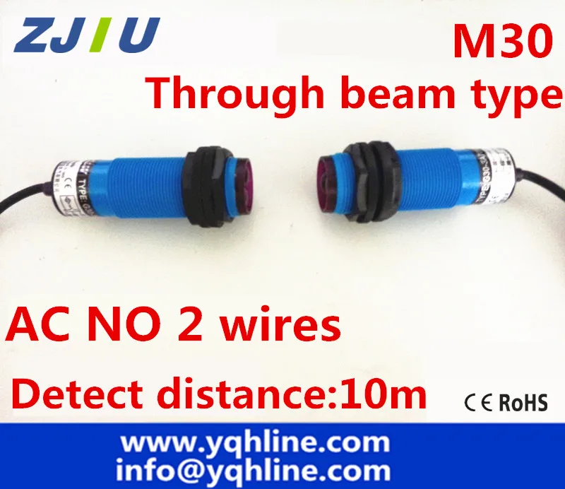 

High quality 5 sets M30 Through beam type AC NO normally open Photoelectric/ photocell sensor 2 wires switch detect distance 10m