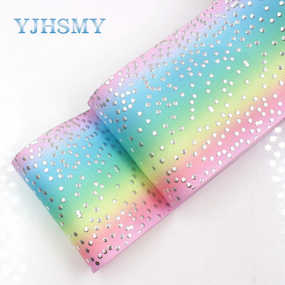 

YJHSMY G-18815-962, 10 ярдов 75 мм горячее серебро grosgrain ленты, DIY ручной работы аксессуары для волос свадебный подарок обертывание материал