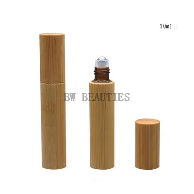 500Pcs/Lot 10ml Travel Brown Glass Essential Oil Roll On Bottle Bamboo Shell Glass/Steel Roller Ball Eye Cream/Acne removing