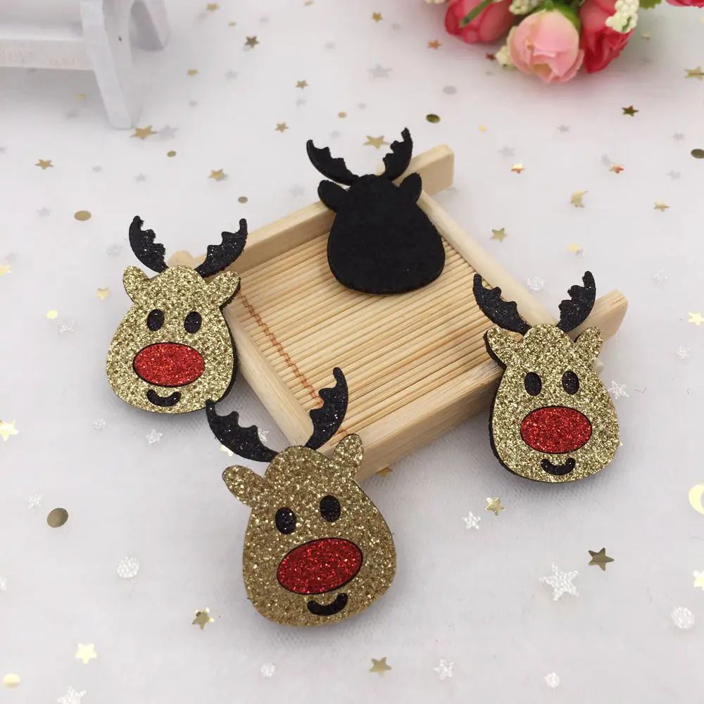 New 10pcs 26*43mm Felt Fabric Paillette Christmas Deer Appliques Wedding DIY Patches Art A394