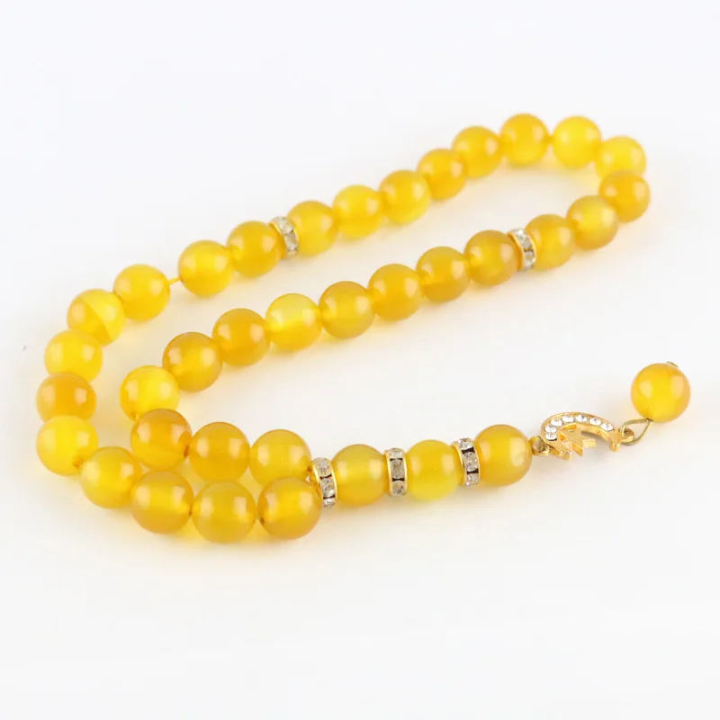 Original agate yellow round decorative beads 33 Islamic rosary muslim rosary tesbih jewelry rosary misbaha free shipping