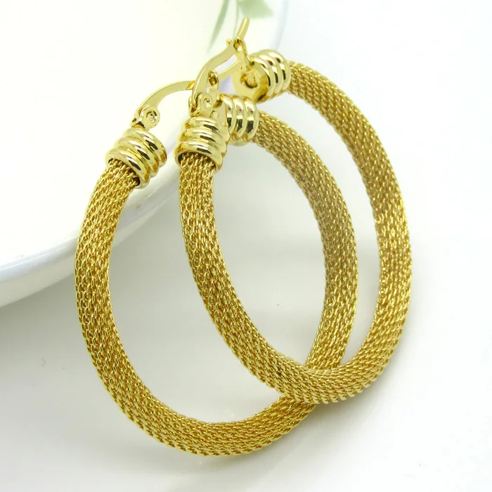 3 Size Gold Color Women Gift Sale Fashion Jewelry  Stainless Steel Mesh Wives Round Fancy Drop Earrings