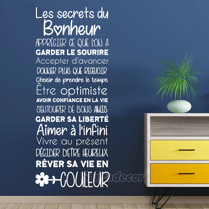 ملصقا-الاقتباس ليه-أسرار-دو-bonheur الفينيل جدار ديكور جدار الفن صائق غرفة المعيشة ديكور المنزل خلفيات المشارك البيت الديكور