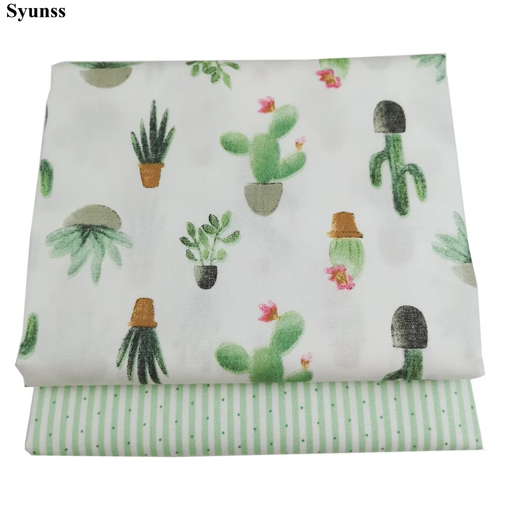 Green Cactus DIY Cotton Fabric Quilting Patchwork Scrapbooking Home Textile Decoration Bedding Clothing Doll Sewing Cloth Syunss