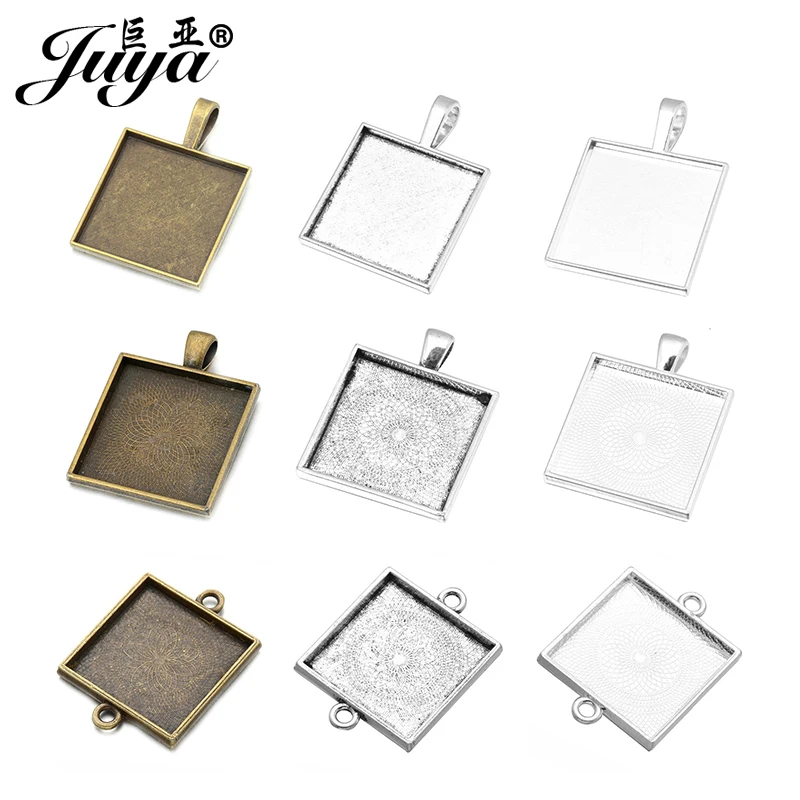 

10pcs/lot Square Connector Pendant Cabochon Base 25mm Tray For Necklace Bracelet DIY Jewelry Making Findings Crafts Accessories