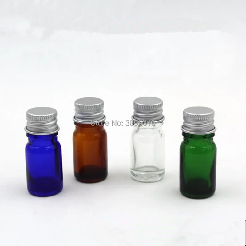 5ml Small Glass Bottles Aluminium Cap Silver gold Lid Mini green amber blue Clear Empty Glass Jars Vials Bottles F251