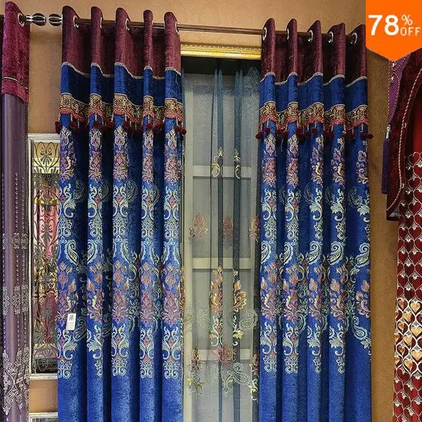 

Embroidery firanki na okno Royalblue Emboss Cortinas Luxury Europe curtain Tulle Sheet Royal Blue curtains customize curtains