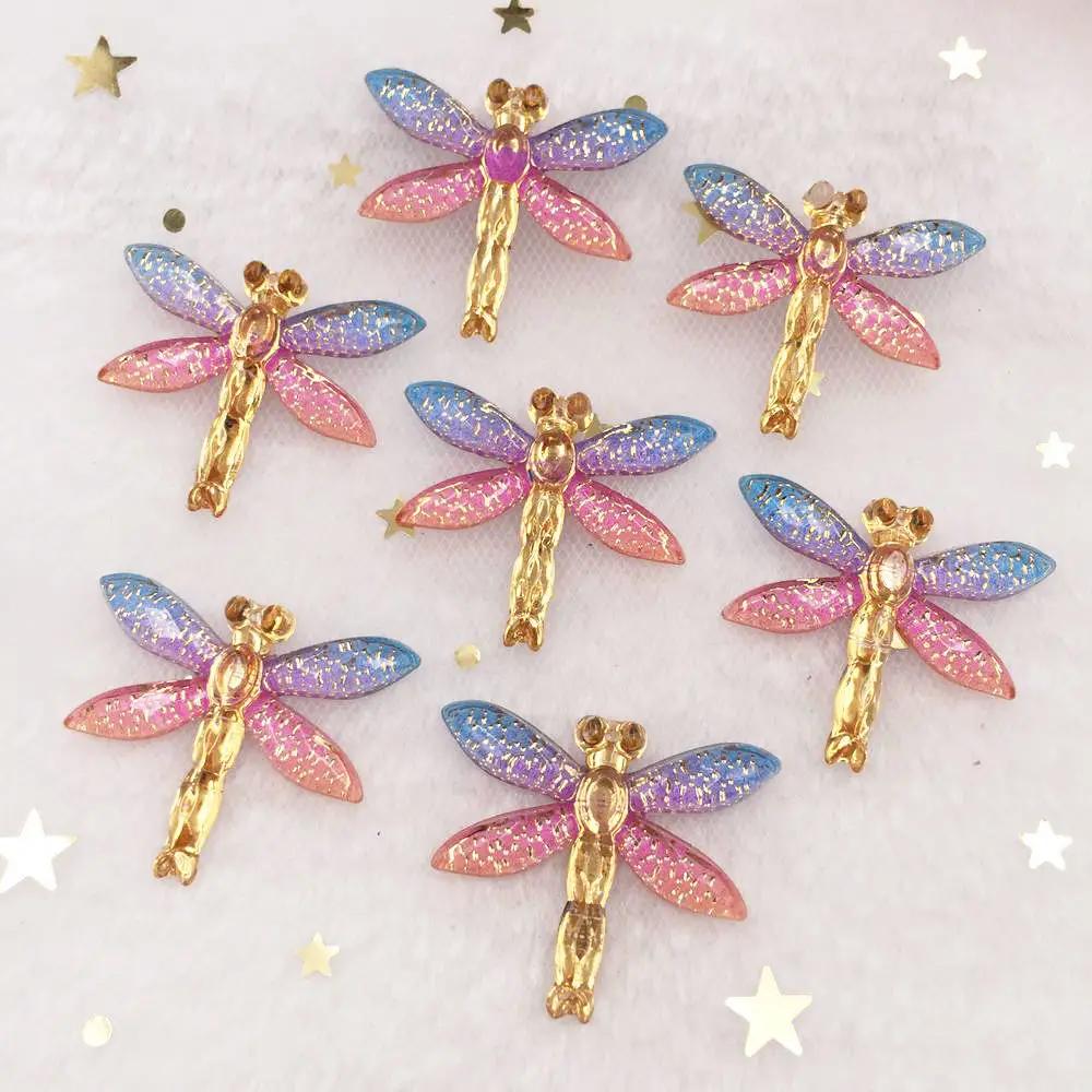 New 10pcs Resin Bling Colorful Dragonfly flatback rhinestone 1 Hole Ornaments DIY  Wedding appliques craft SW80