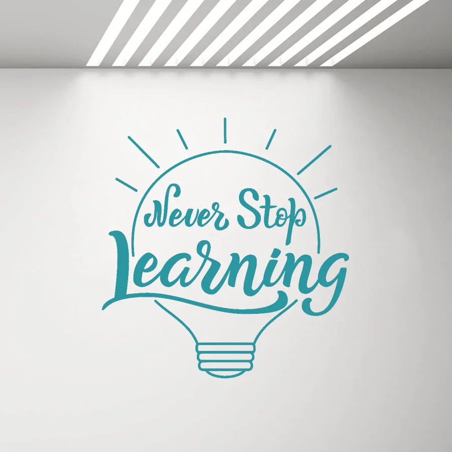 Never Stop Learning Quote Wall Decal Lamp Idea Classroom Inspire Stickers House Decor Kids Room Bedroom Wall Ornament A101