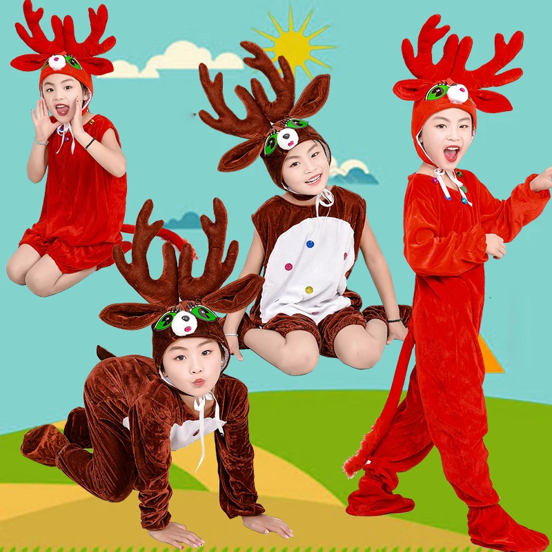 Kids Reindeer Costume Christmas Little Elk Cosplay Animal Fancy Dress Jumpsuit with Headwear Toddlers Children Carnival Costumes image 6