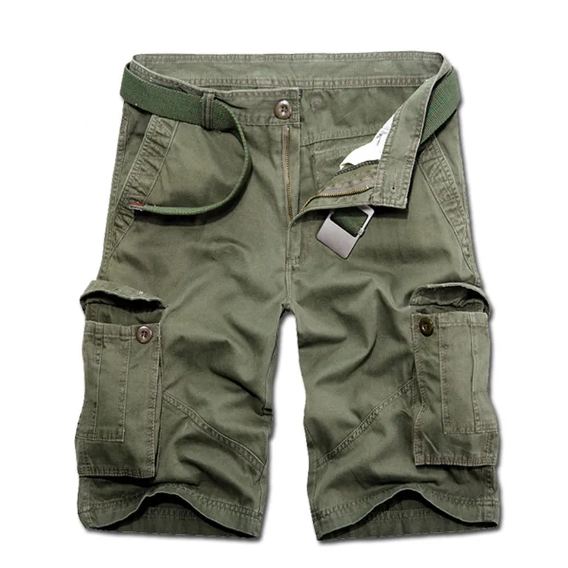 Neue Ankunft Sommer Baumwolle Männer Casual Shorts Tasche Knie Camouflage Armee-grün Schwarz Grau Reißverschluss Männlichen Jogger hosen