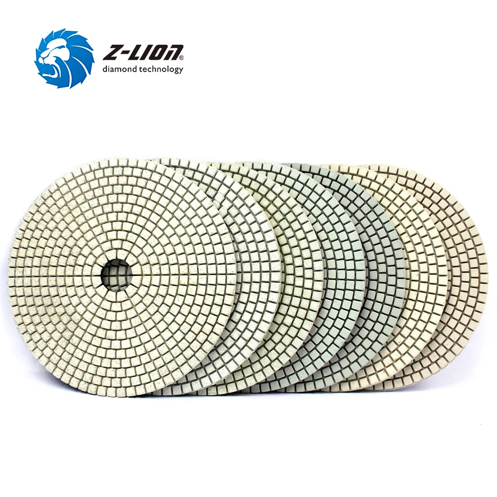 Z-LION 6 Inch 7pcs/Set Wet Diamond Polishing Pad For Granite Marble Stone White Bond Diamond Disc Wet Polishing Wheels Tools