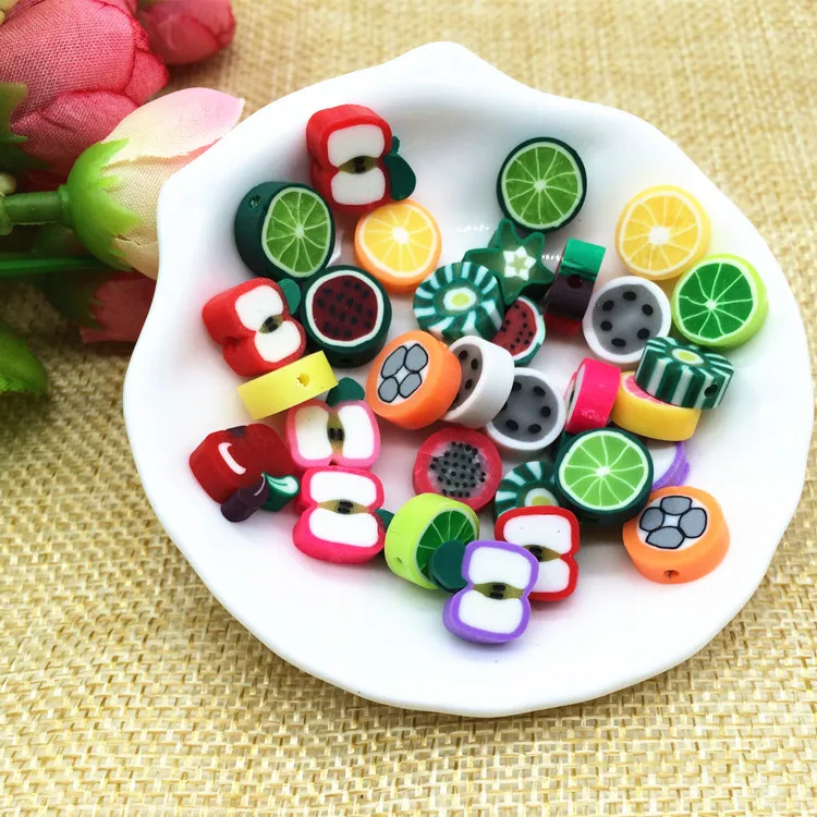 10mm Mix Design Fruit Slices Polymer Clay Beads Assorted Colors Bead Manualidades Crafts Materials Cuentas y Abalorios 100pcs