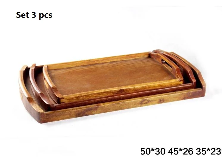 Rectangular Wooden Tray Tea Cup Dish Tray Portable Retro Continental Hotel Tableware