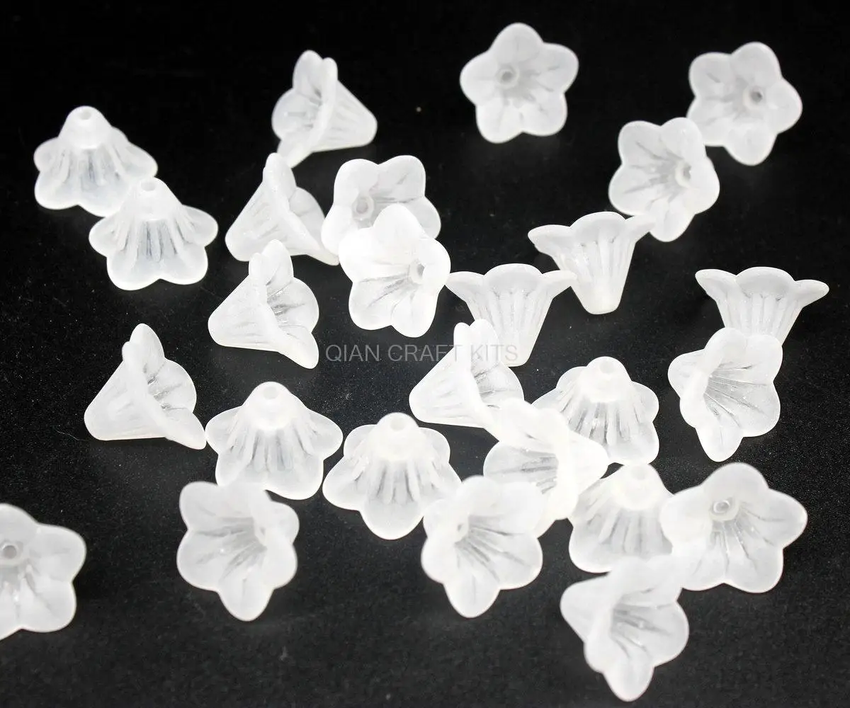 600pcs medium White Acrylic Plastic Flower Beads 15mm Bead Caps Pack of Flower Bead Caps, White Frosted Bead Cap