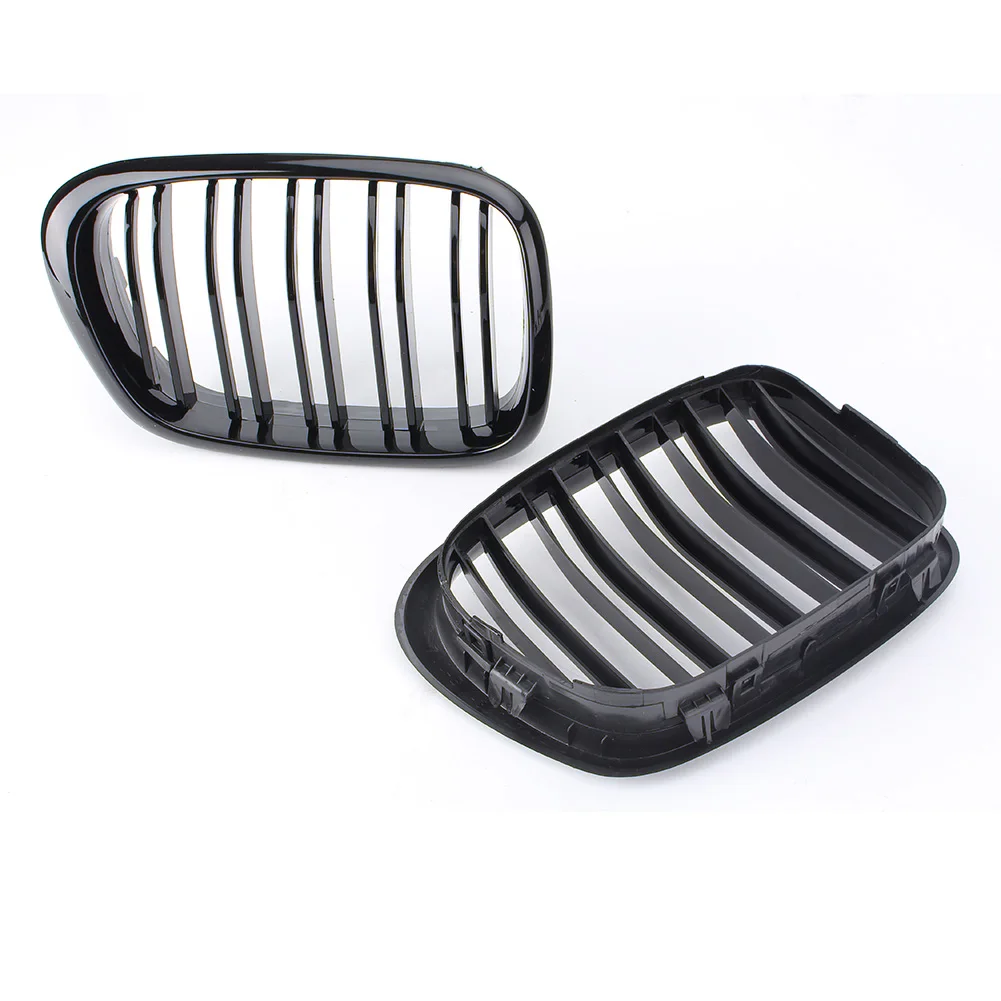 Car Front Grille Double Line Grill 1Pair For BMW 5 Series E39 1995 1996 1997 1998 1999 200 2001 2002 2003 2004 Gloss Black