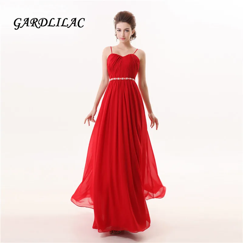 2019 Real Sample 100% As Picture Red Long Prom dress Beads Belt Evening Gown vestido Longo longo