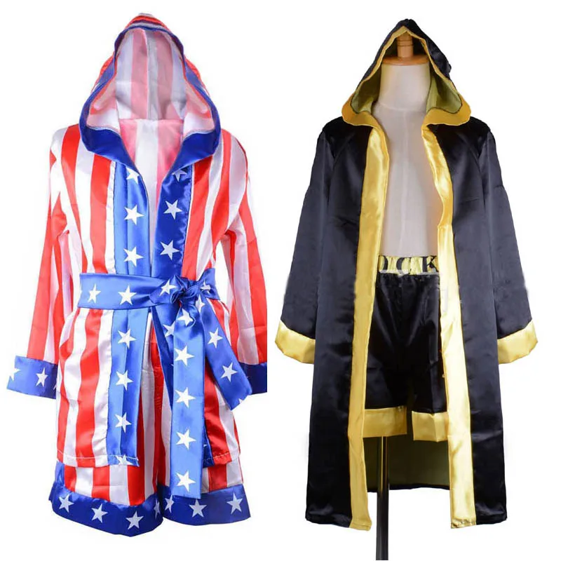 

Children boy red black Rocky Balboa boxer costume clothes with shorts Movie Boxing Robe Costume for kid