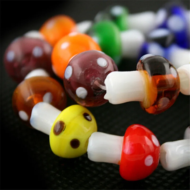 10x12mm 20pcs/lot Mixed Colour Lampwork Glass Mushroom Beads Loose SpaceBeads for Jewelry Making Handmade DIY Bracelet Jewelry