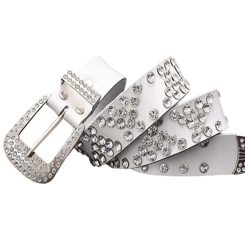 Mode Strass Echt Lederen Riem Voor Mannen Designer Luxe Riemen Voor Vrouwen Kwaliteit Koe Huid Unisex Taille Band Breedte 3.3 cm