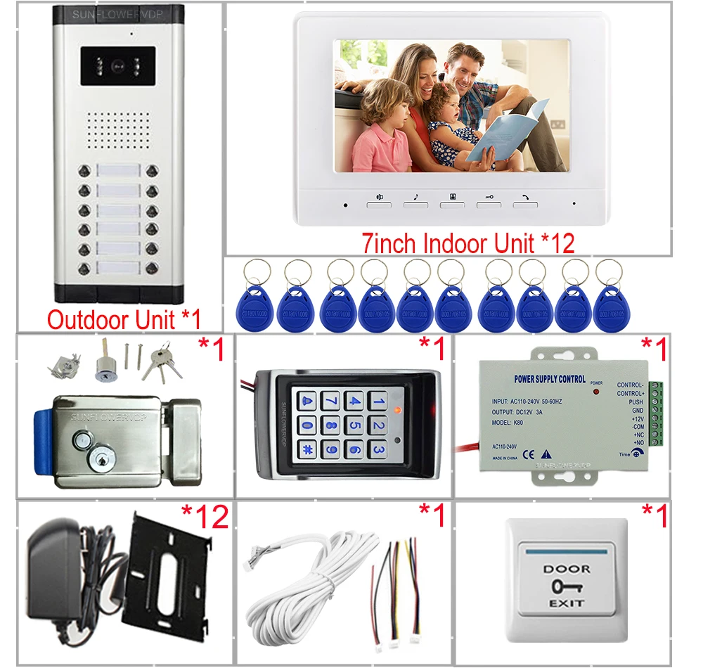 Sistema de videoportero para el hogar, sistema de entrada con teclado, Control de acceso, timbre de puerta con cerradura eléctrica, 6/8/10/12