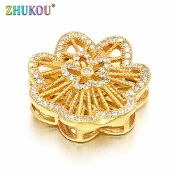 21mm Handmade Brass Cubic Zirconia Hollow Gold color Flower Charms Connectors DIY Jewelry Bracelet Necklace Making, Model: VS57