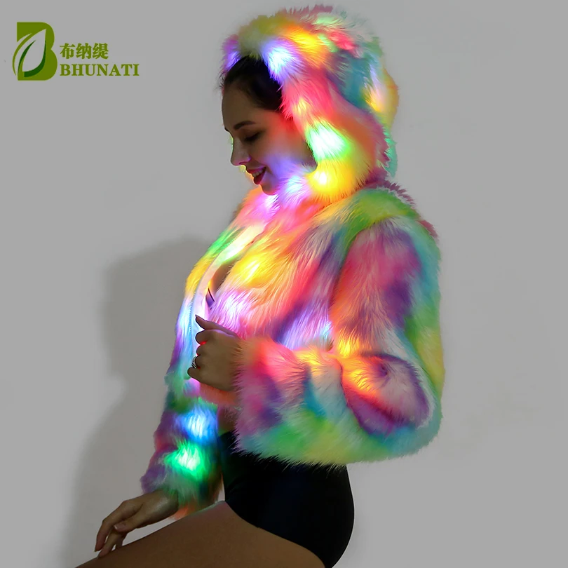 LED furry Faux fur coat stage costumes female costume LED luminous clothing jacket dance show faux fur coats star discotheque