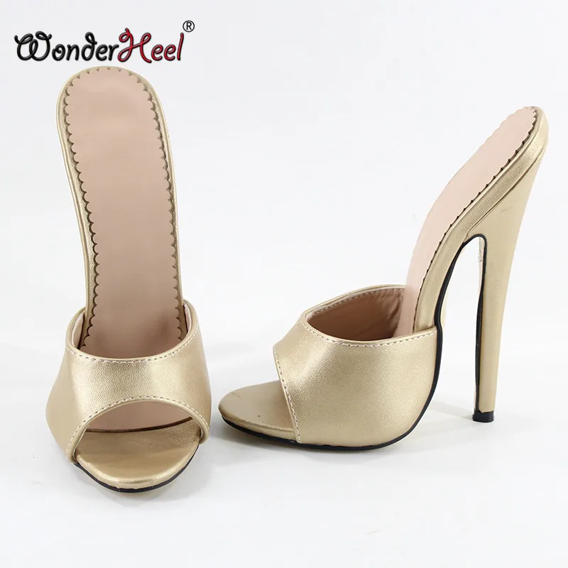 Wonderheel summer Extreme high heel 18cm stiletto heel Sexy fetish High Heel peep toe matte leather slip on women sandals