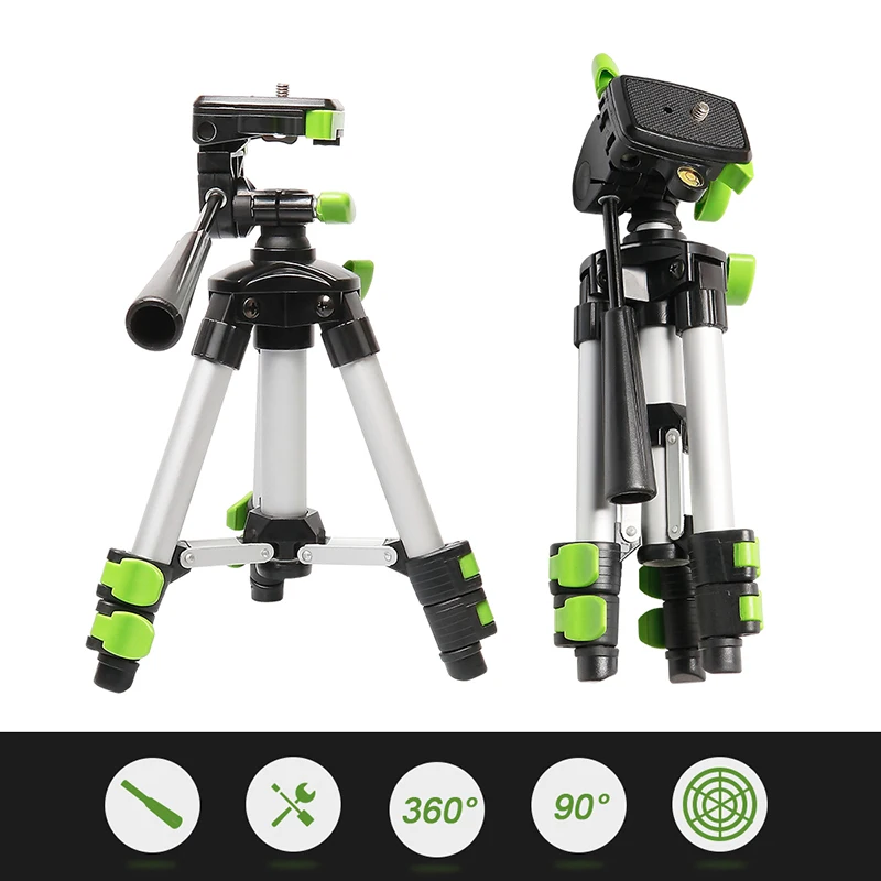 Huepar Aluminum Portable Adjustable Tripod for Laser Level Camera with 3-Way Flexible Pan Head Bubble Level 1/4\