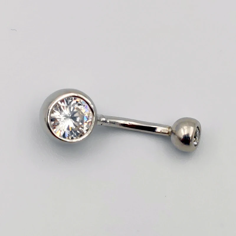 925 sterling silver Belly Button Bar Navel Ring Double Gem Navel Body Piercing Jewellery 1.5x10 mm