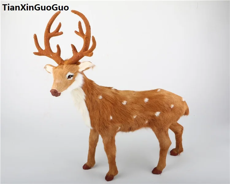 

simulation deer large 45x30cm hard model toy polyethylene&real furs Christmas deer handicraft home decoration gift s0681