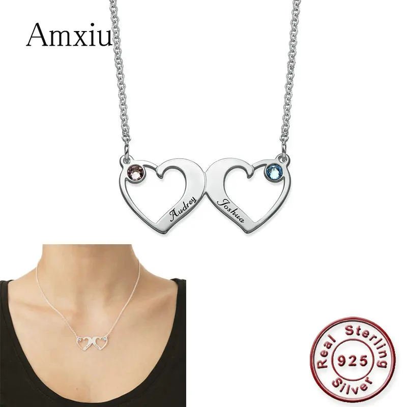 

Amxiu Custom Wedding Necklace Engrave Two Names 925 Sterling Silver Heart Pendant Necklace For Bridal Lovers Engagement Gifts