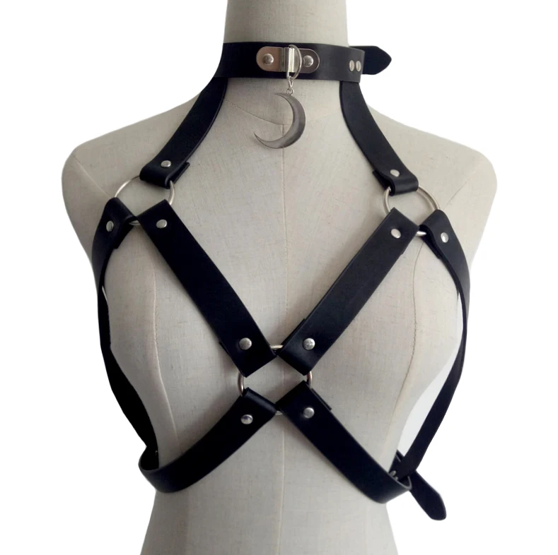 

2019 Sexy Punk Nightclub metal Choker Gothic Leather Harness belts Body Bondage Cage Bustier Corset Chest Waist Belt accessories