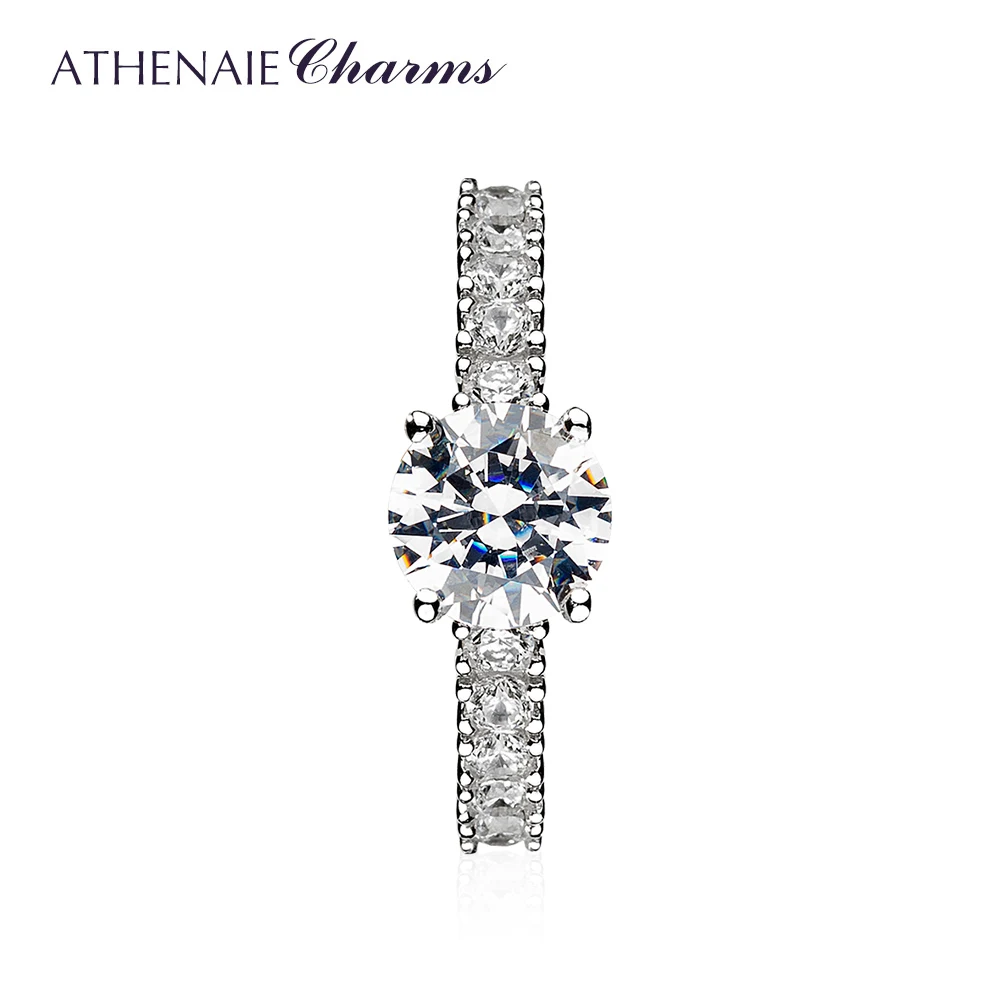 ATHENAIE 925 Sterling Silver shiny CZ Fairytale Round Finger Ring for Women Anniversary Wedding Jewelry