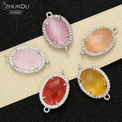 ZHUKOU New 14x23mm Oval Connectors accessories for Bracelet jewelry making Brass Cubic Zirconia jewelry findings model:VS337