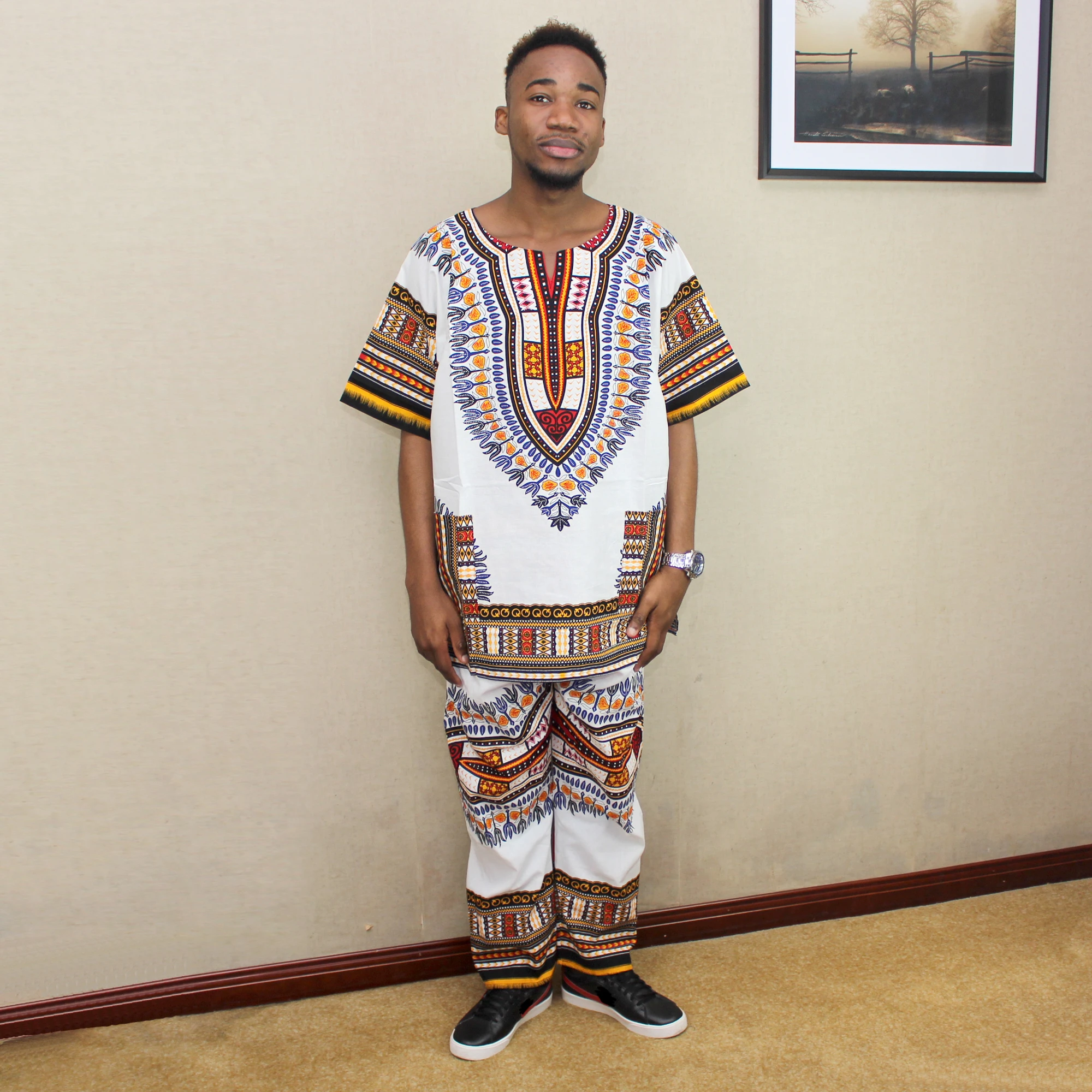 Unisex African Dashiki Suit Shirt & Pant Casual Cotton African Clothes