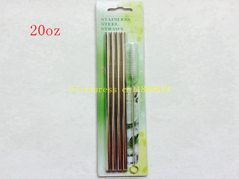 100sets/lot 6mm Stainless Steel Straw Steel Drinking Straws 4pcs straws+1pcs brush with retail package For 20oz 30oz cup