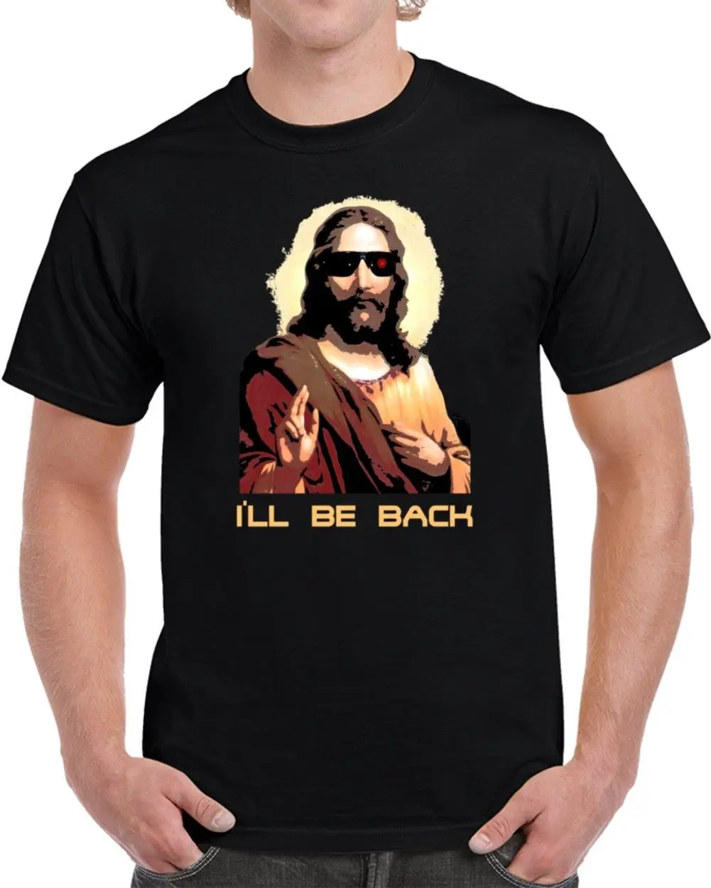 Tee Shirt Mens 2019 New Tee Shirts Printing Fashion Plus Size I'Ll Be Back Jesus Terminator Parody Funny Arnold Bible God Shirts