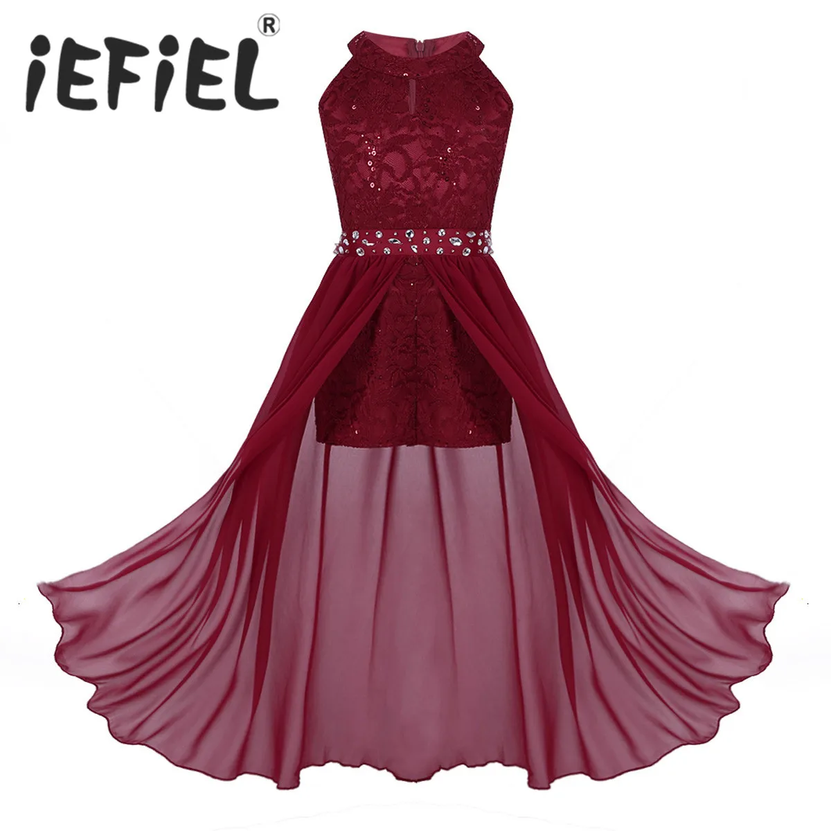 

iEFiEL Kids Summer 2020 Sequined Embroidery Floral Lace Chiffon Flower Tulle Dress Princess Wedding Birthday Party Formal Dress